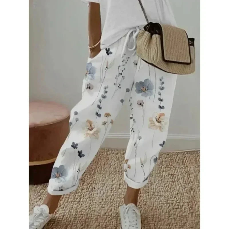 Plus Size 1XL-5XL Women's Fashion Floral Print Straight Elastic Drawstring Pocket Pants Ladise Casual Versatile Pants Main image