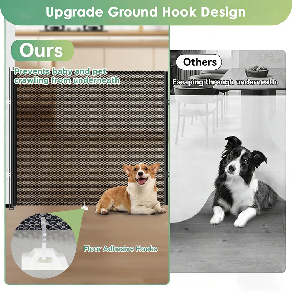 150×78cm Retractable Pet Gate Extendable Mesh Safety Barrier for Dogs Cats No Drill Installation Child Proof Gate Stairs Door