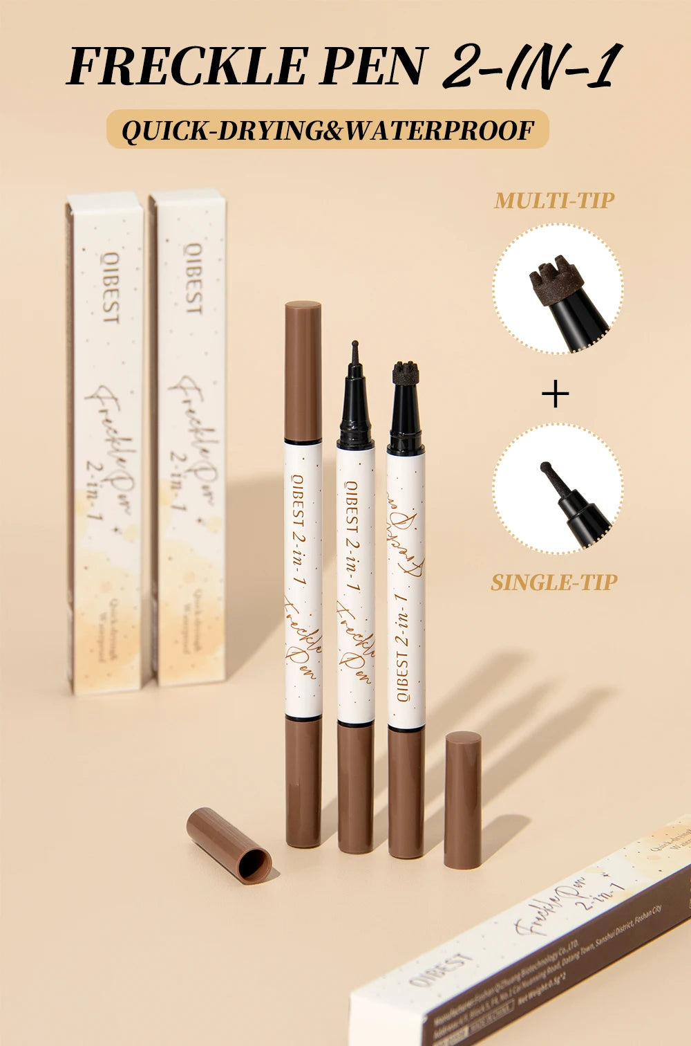 Qibest 2-In-1 Freckle Pen with Gourd-Shaped Head, Natural and Realistic, Sweat-Proof, Double-Ended Stamp Dot Pen Cosmetic Stick