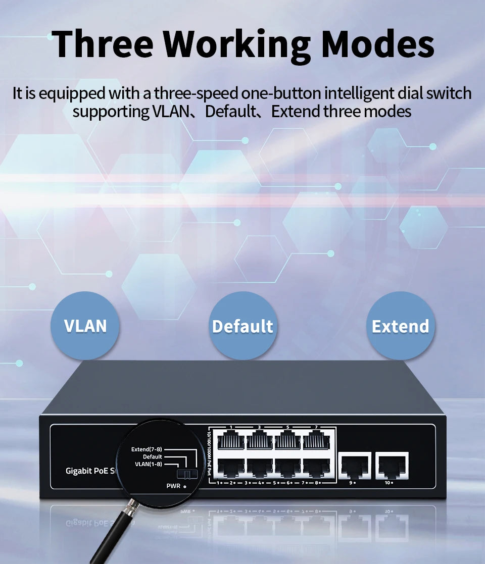 HORACO 8 Port 1000Mbps POE Switch 2 Gigabit Uplink 1000BASE-T RJ45 Networking Switcher 96W Hub Internet Splitter Plug and Play