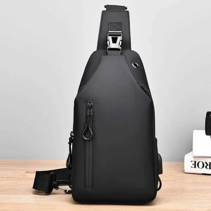 Men Bag Fashion New Solid Color Men Chest Bag Outdoor Casual Fashion One Shoulder Crossbody Bag Nylon USB Charging Shoulder Bags Main image
