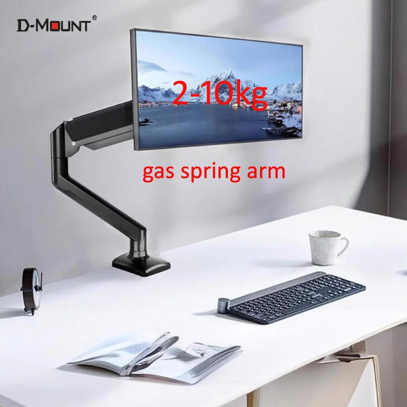 D-MOUNT D80 metal alumin 2-10KG 13"-32" monitor desktop stand mount gas spring arm full motion rotate clamp 0-60mm grommet Main image