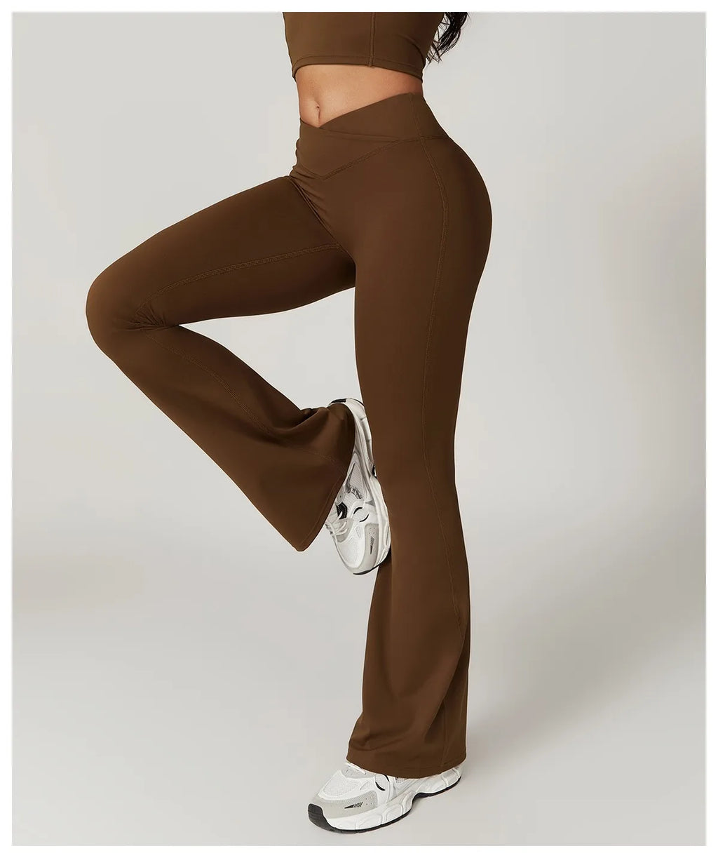 Crossover Flare Yoga Leggings for Women High Waist V Cross Bell Bottoms Tummy Control Yoga Pants Wide leg Fitness Leggings