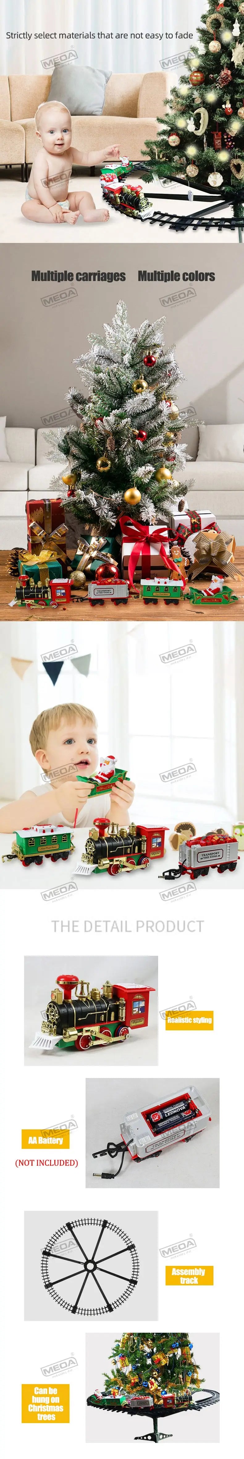 Battery Operate Railway Train with Sound&Light Railway Car Toys Christmas Train Tree Decoration Track  Electric Toys for Kids