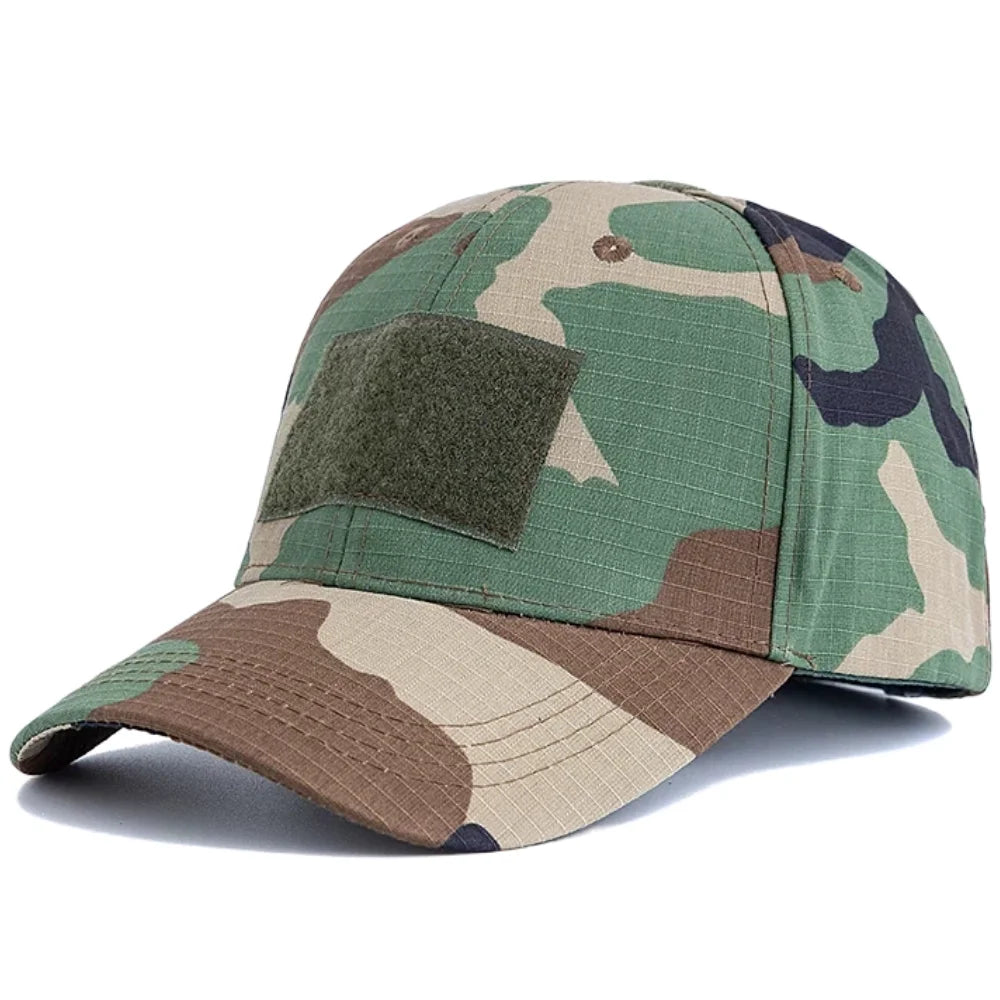 Men's Camouflage Tactical Baseball Cap With 3 Velcro Patches Military Camouflage Hat Cap For Outdoor Jugle Fishing Hiking Caps
