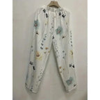 Plus Size 1XL-5XL Women's Fashion Floral Print Straight Elastic Drawstring Pocket Pants Ladise Casual Versatile Pants