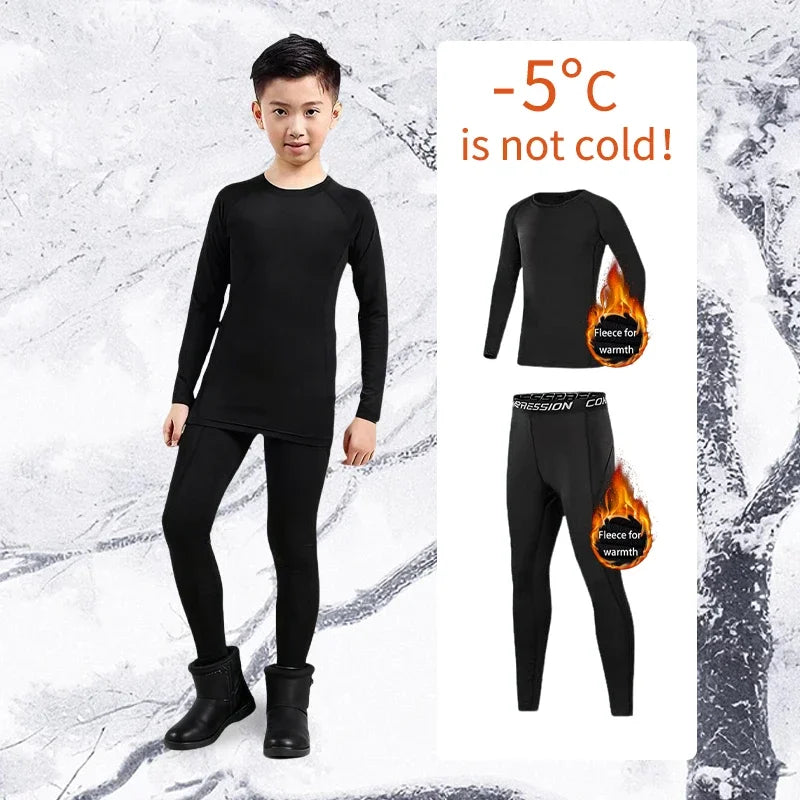 Children's ski quick-dry winter training clothes, lined warm underwear, boys' football tight-fitting base sportswear