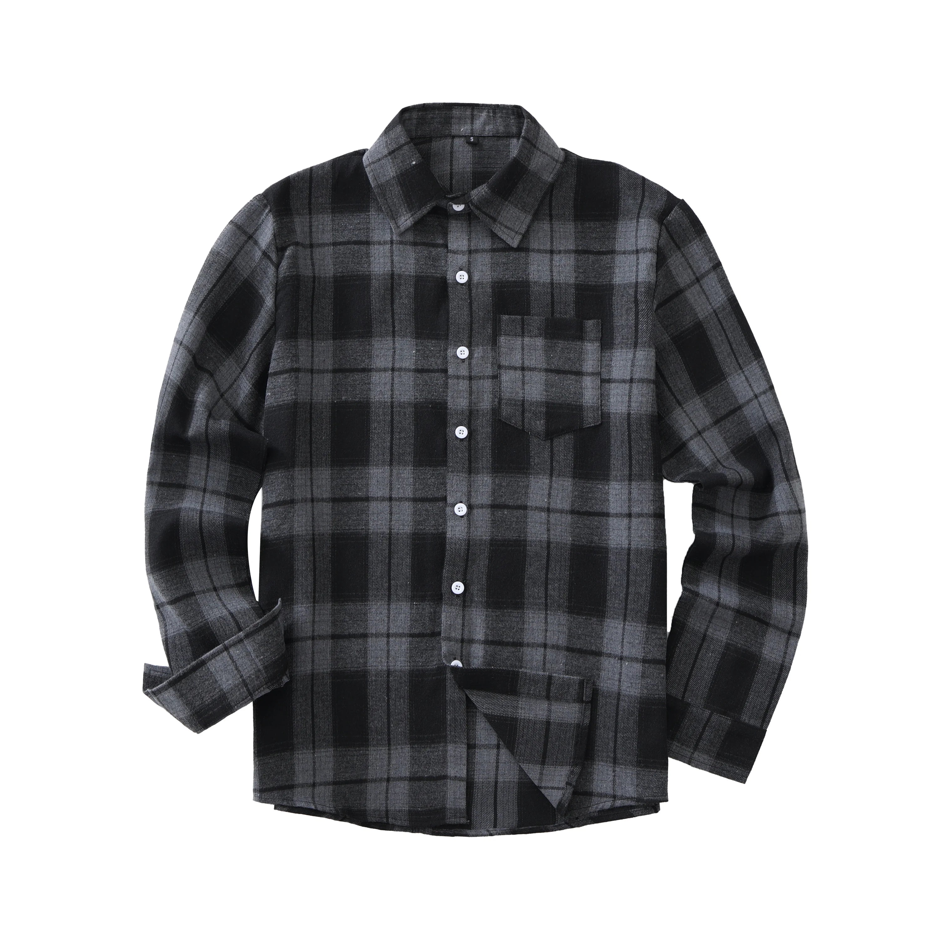 Euro Size Plaid Shirt Flannel Black Checkered Shirt Men Shirts Long Sleeve Button Down Chemise Homme Male Check Shirts Main image