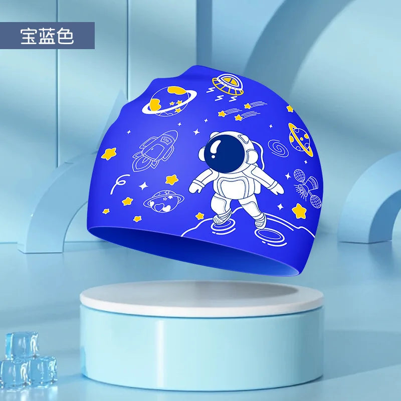 Kids Swim Cap High Elastic Waterproof Silicone Breathable Lightweight Cartoon Pattern for Pool Swimming Boys Girls Comfort Fit Main image
