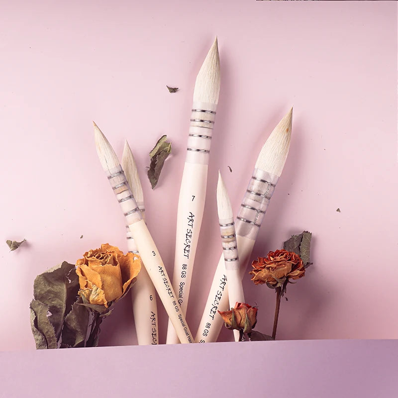 Artsecret 1PC High Grade 88GS Goat Hair Wooden Handle with Cut Tip Soft Head Watercolor Art Brush Painting Tool Artist Supplies Main image