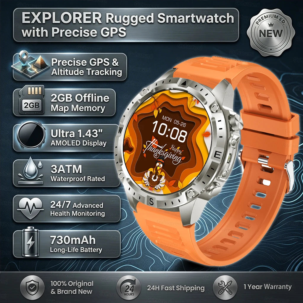 2026New Military T-Rex3 GPS Map Navigation Smart Watch 2GB RAM 1.43-inch AMOLED Screen 30M Waterproof Call Sports Smartwatch Men