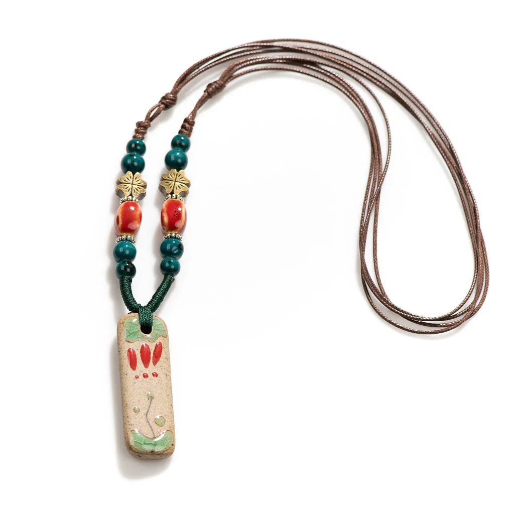 Handmade Vintage Ceramic Necklace Retro craft pottery Ethnic Style Chinese Pendant Unique Women's Accessory  X840G Main image