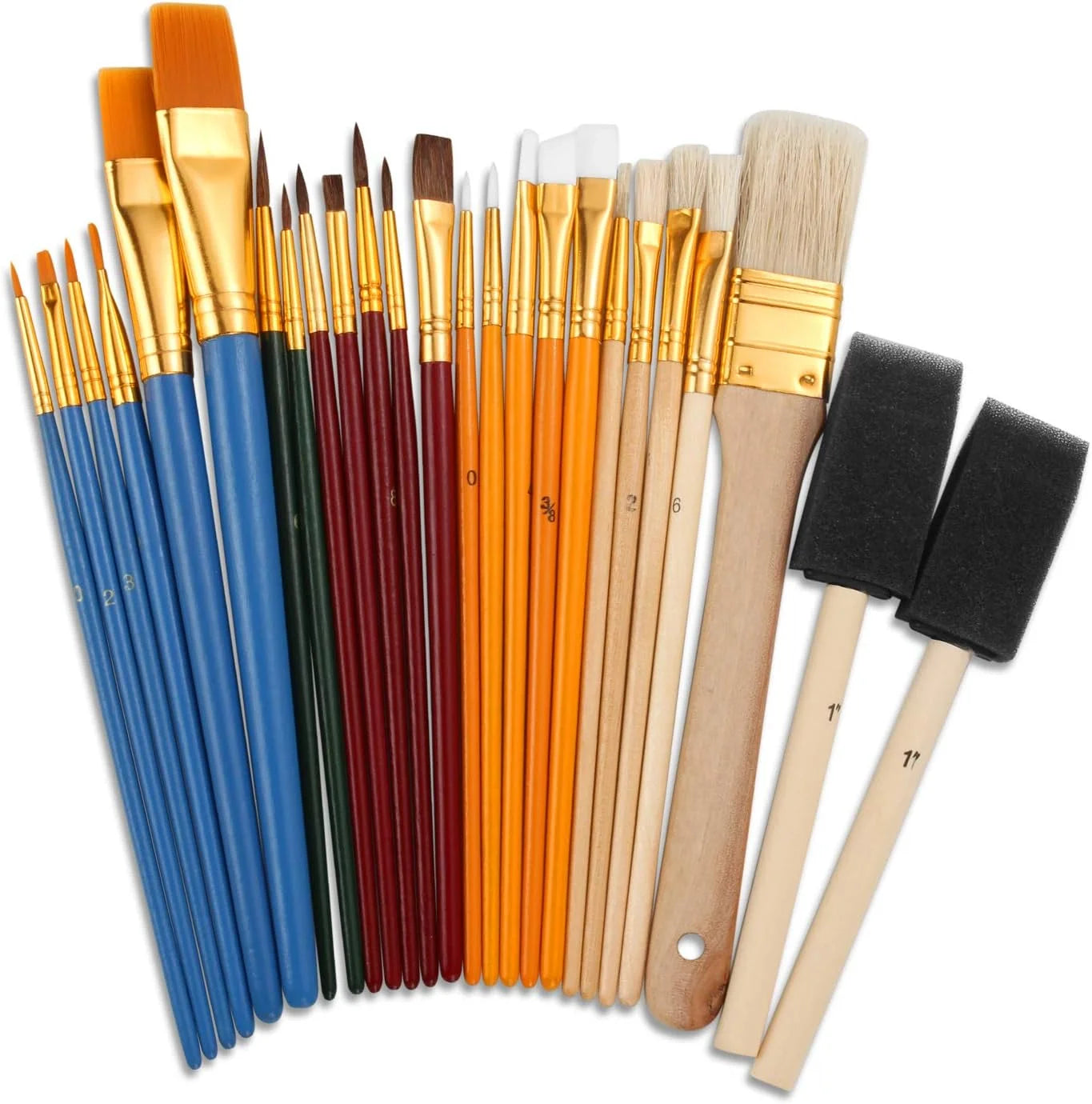25 PCS All Purpose Paint Brush Set, Beginner, Paint, Craft, Multiple Mediums, Classroom - Assorted Paint Brushes Great Main image