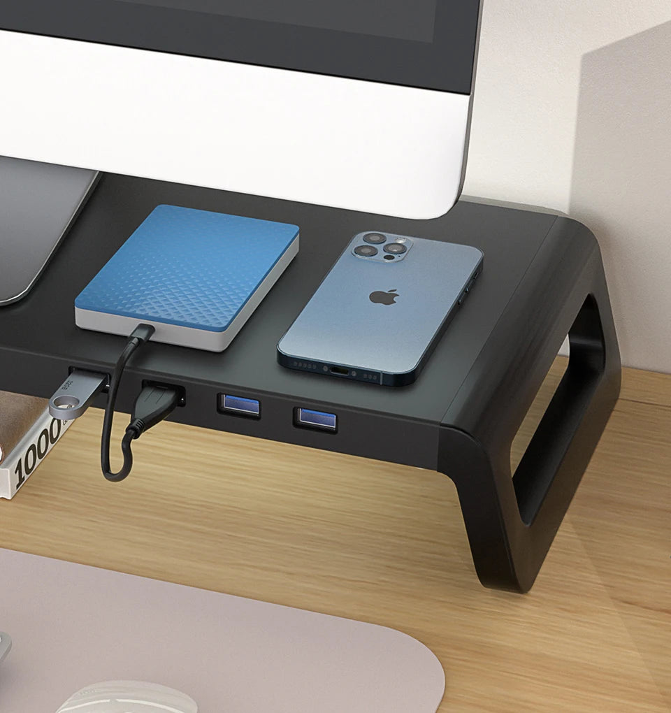Monitor Stand Desk Monitor Stand Riser with USB 3.0 Hub Lightweight Sturdy Aluminium ABS Material Monitor Desk Shelf