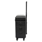 Rolling Makeup Train Case w/Tattoo Armrest Stand,Beauty Trolley Case with 3 Drawers, 4 Universal Wheels, and Combination Lock