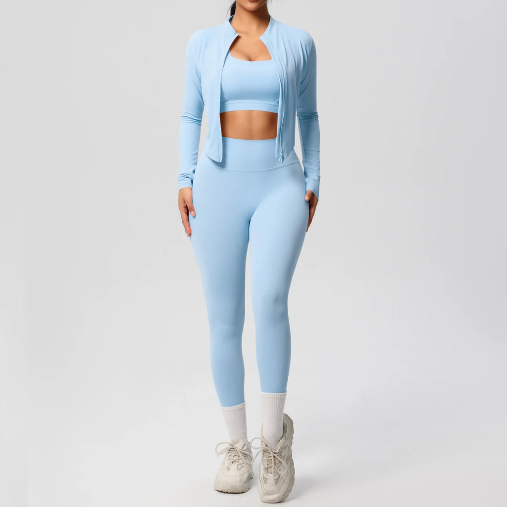 3pcs Sportswear Yoga Set Gym Sports Bra Zipper Jacket Leggings Clothes Sportswear Yoga Suits For Women Fitness Set Tracksuit