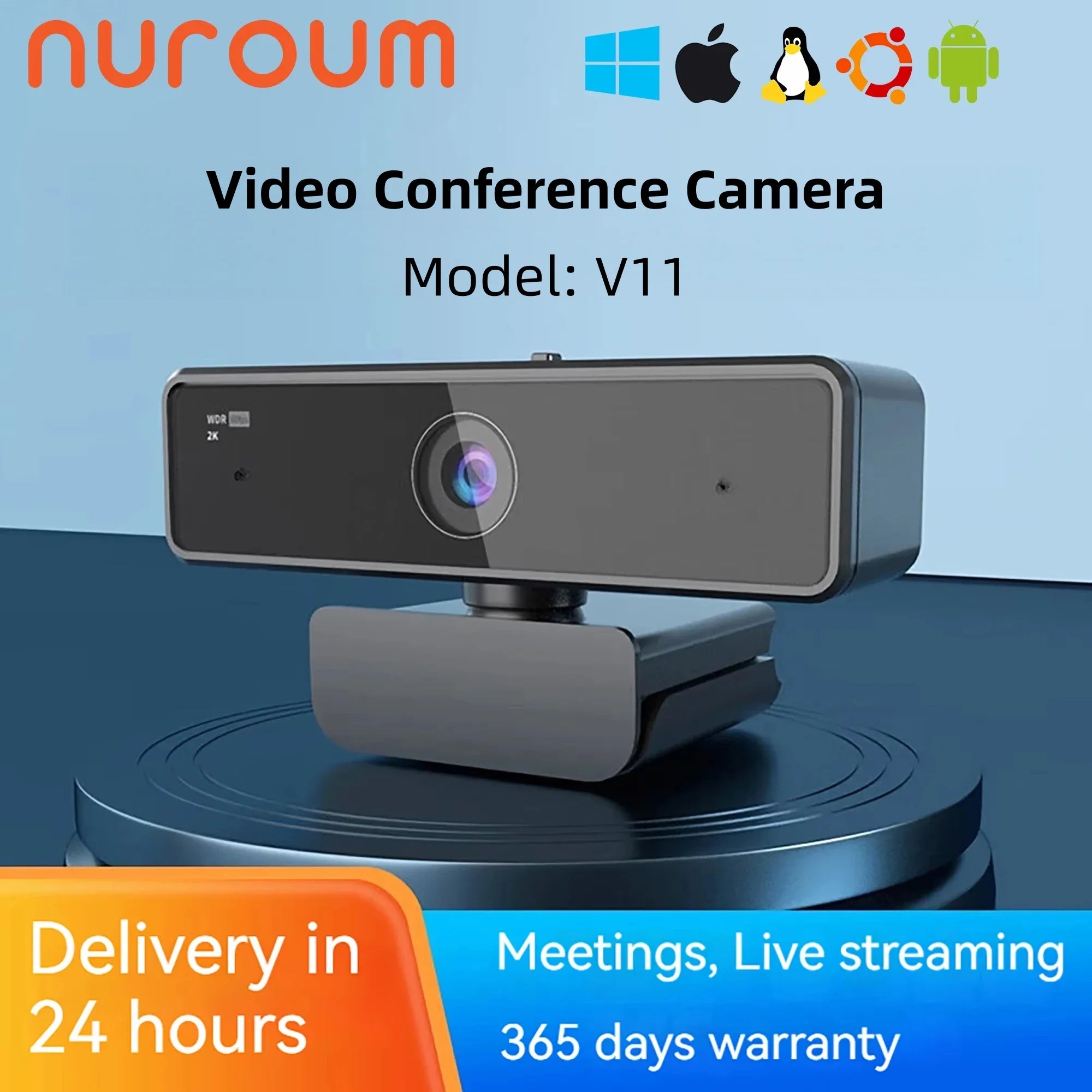 Nuroum 2K QHD Webcam 1440P 30FPS&1080P 60FPS Dual Mode, AI Noise Cancelling Mic,Streaming Camera, USB Plug & Play for PC/Mac Main image
