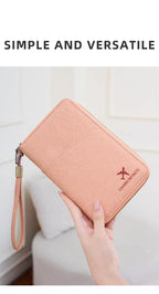 Multi-Functional RFID Blocking Passport Bag Travel Document Holder with Long Zipper Ticket Storage Wallet for Multiple Passports