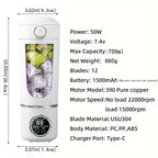 New Portable Juice Maker Blender for Shakes Smoothie 700ML Durable Juicer Steel Blades 2 In 1 Blender Bottle Smoothie Portable
