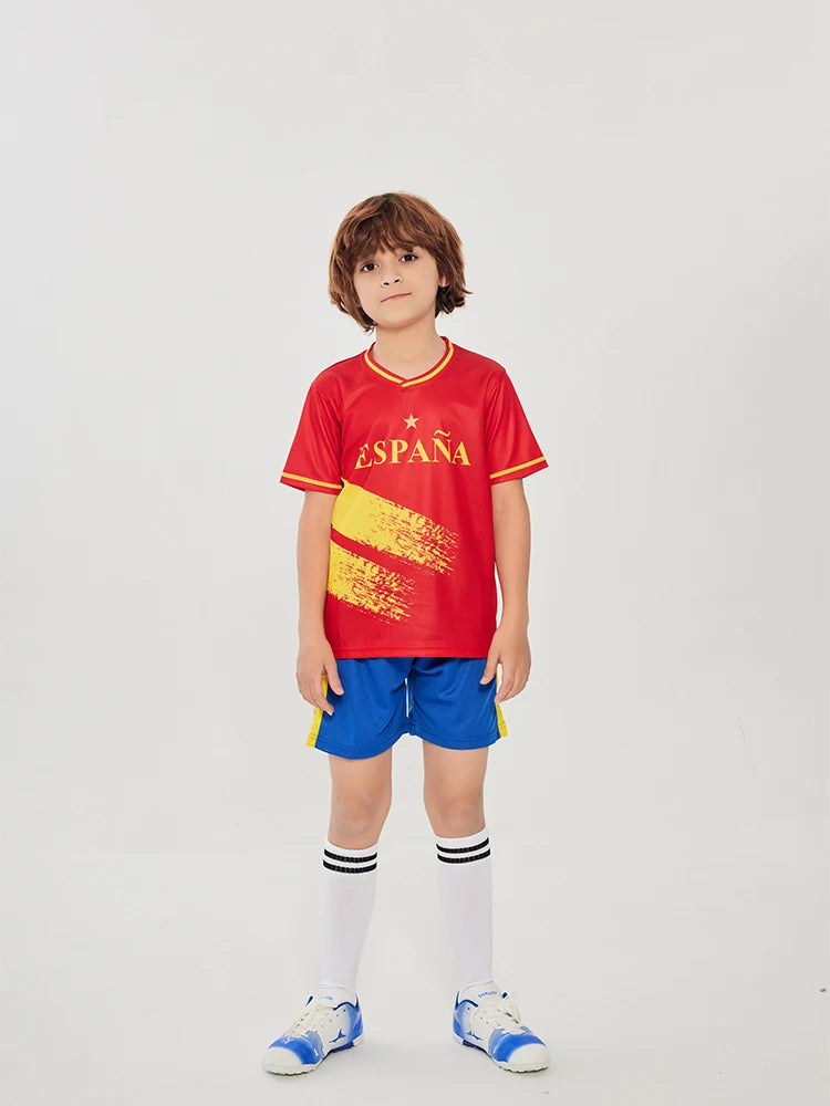 Yingruida Spain National Soccer Jersey Set for Kids Breathable Top Quality Football Uniforms Children Team Sportswear Main image