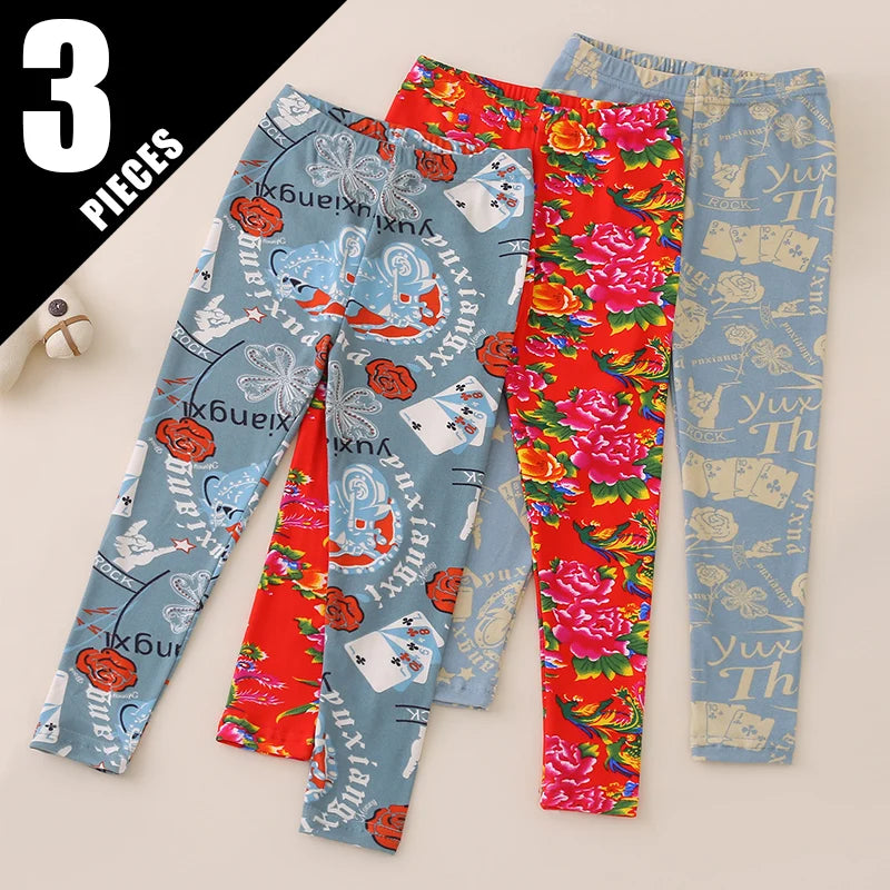 3/4-piece Autumn/Winter Children's Multi-color Combination Fashionable Slim Fit Leggings For Girls Sports And Casual Warm Pants