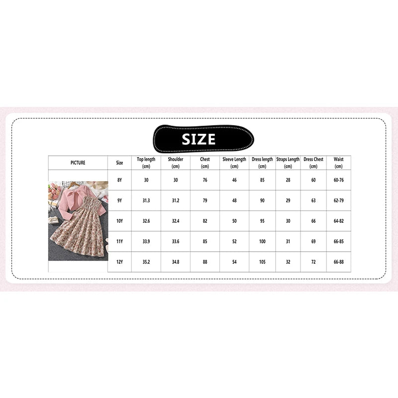 Kid Girl Long Sleeve Bow Design Coat & Beige All Print Shirred-Bodice Sling Dress Set Cute Sweet Elegant Princess Dress For Kids