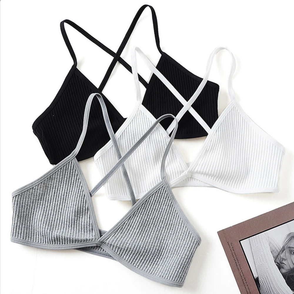 Comfort lingerie Cotton Bras For Women Thin Style Unlined Bralette Sexy Deep V Triangle Cup Cross Beauty Back Bra бюстгальтер Main image