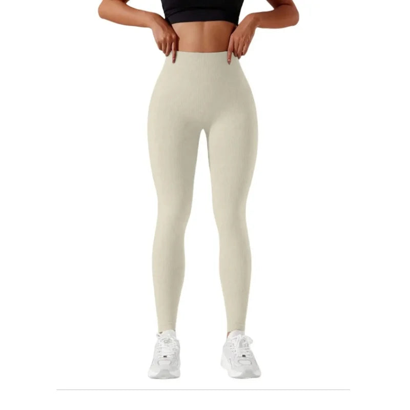 Women's High-Waisted Seamless Leggings, Quick-Dry Breathable Fabric, Four-Way Stretch Sporty Style for Yoga Cycling Running