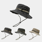 1pc Sun Hat Boonie Hat Washed Bucket Hat Packable Outdoor Fishing Hunting Hat Strap Adjustable Chin Strap for Men and Women